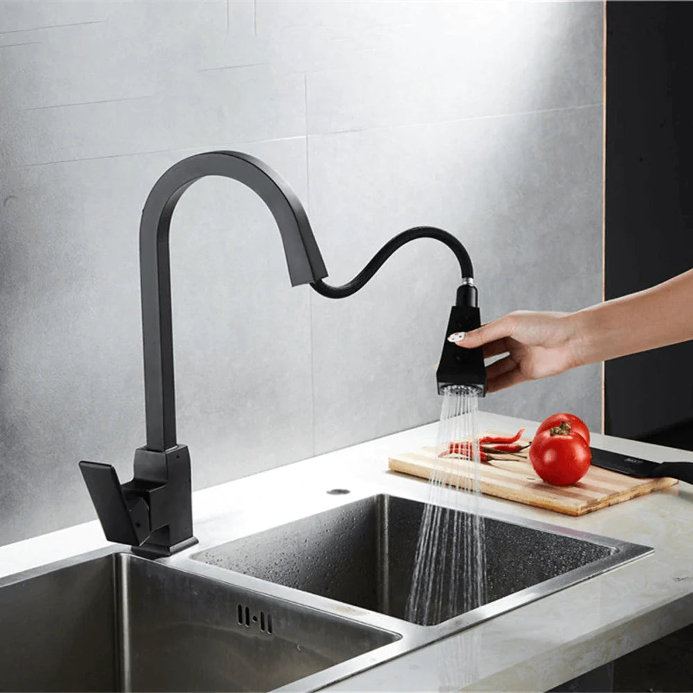 Black luxury kitchen faucet with pull-out spout