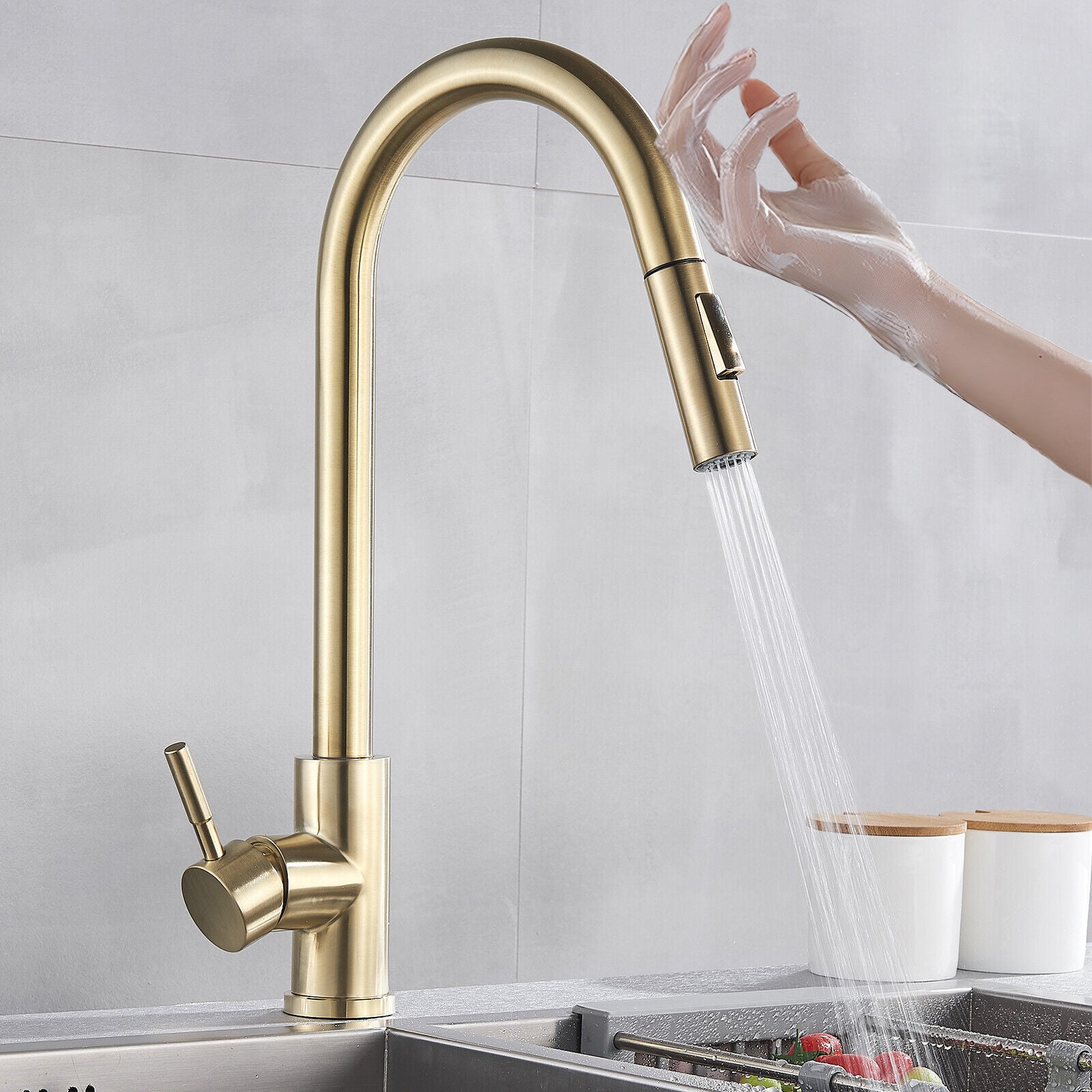 Golden kitchen faucet with touch control