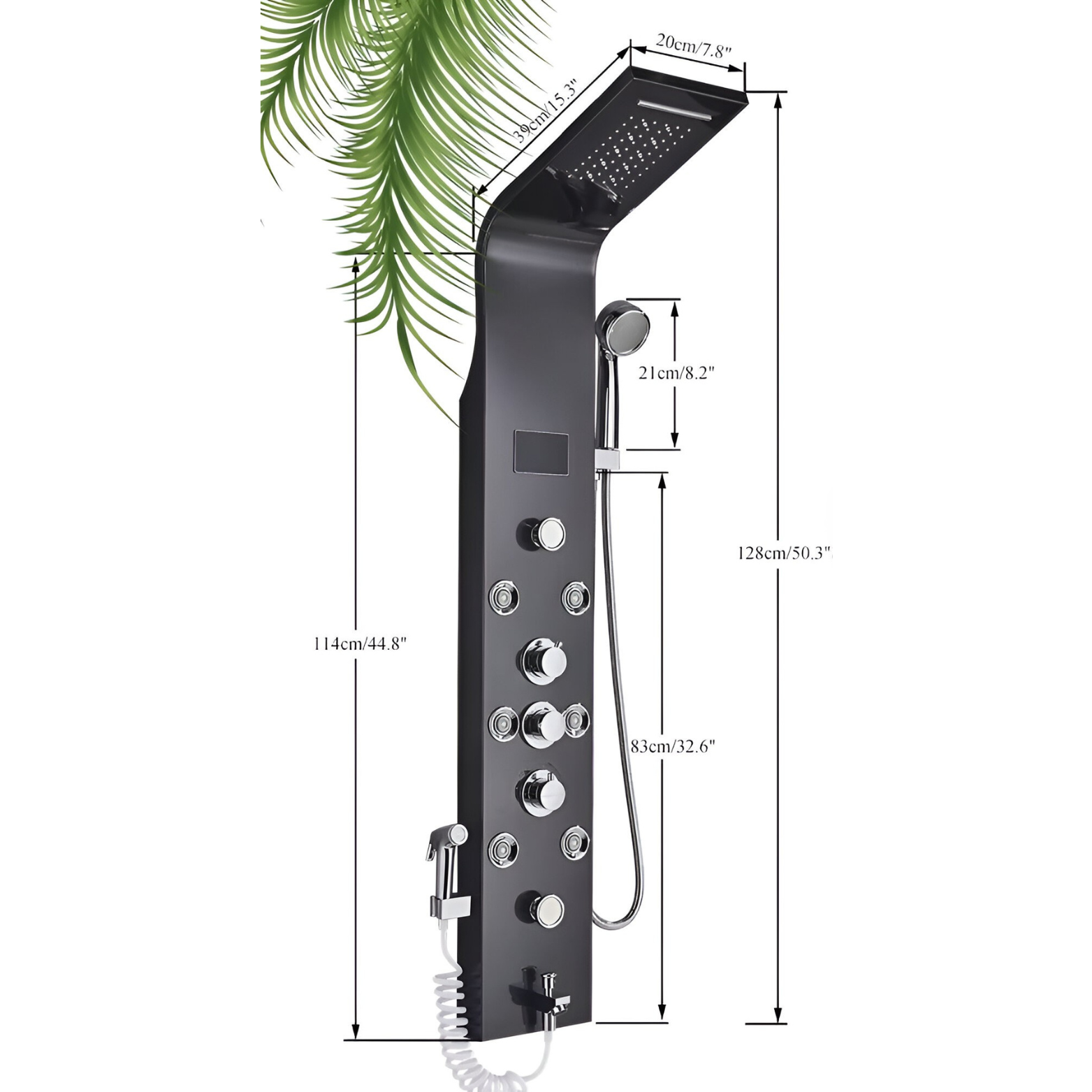 Digital shower set column sizes