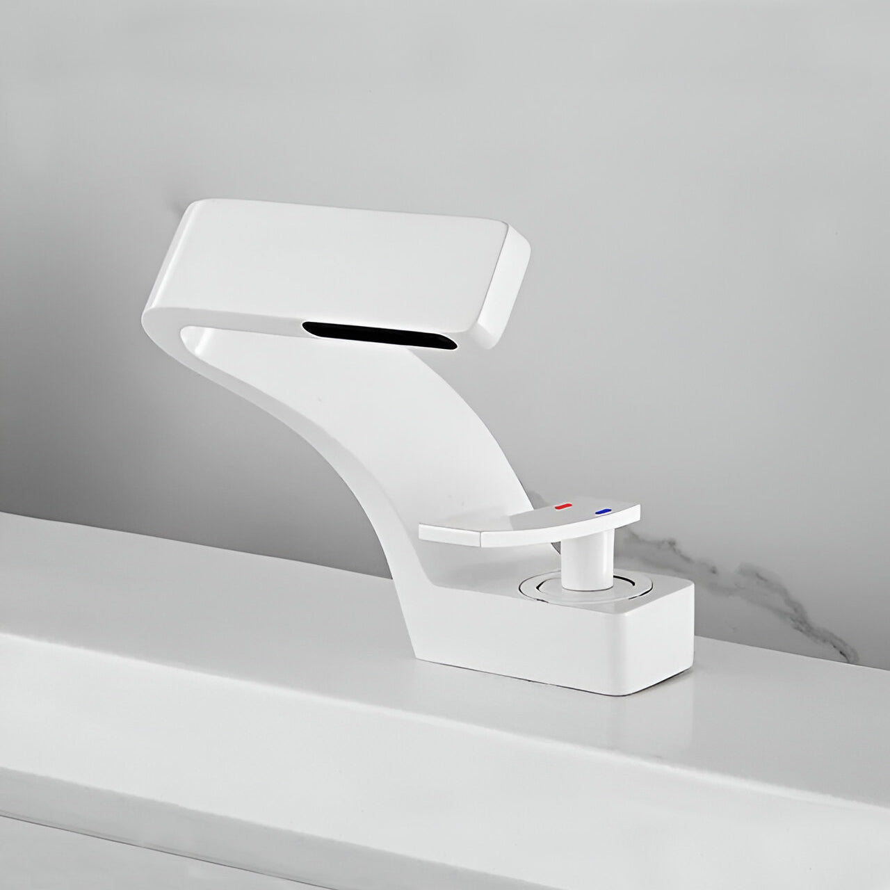 White modern bathroom faucet with minimalistic style