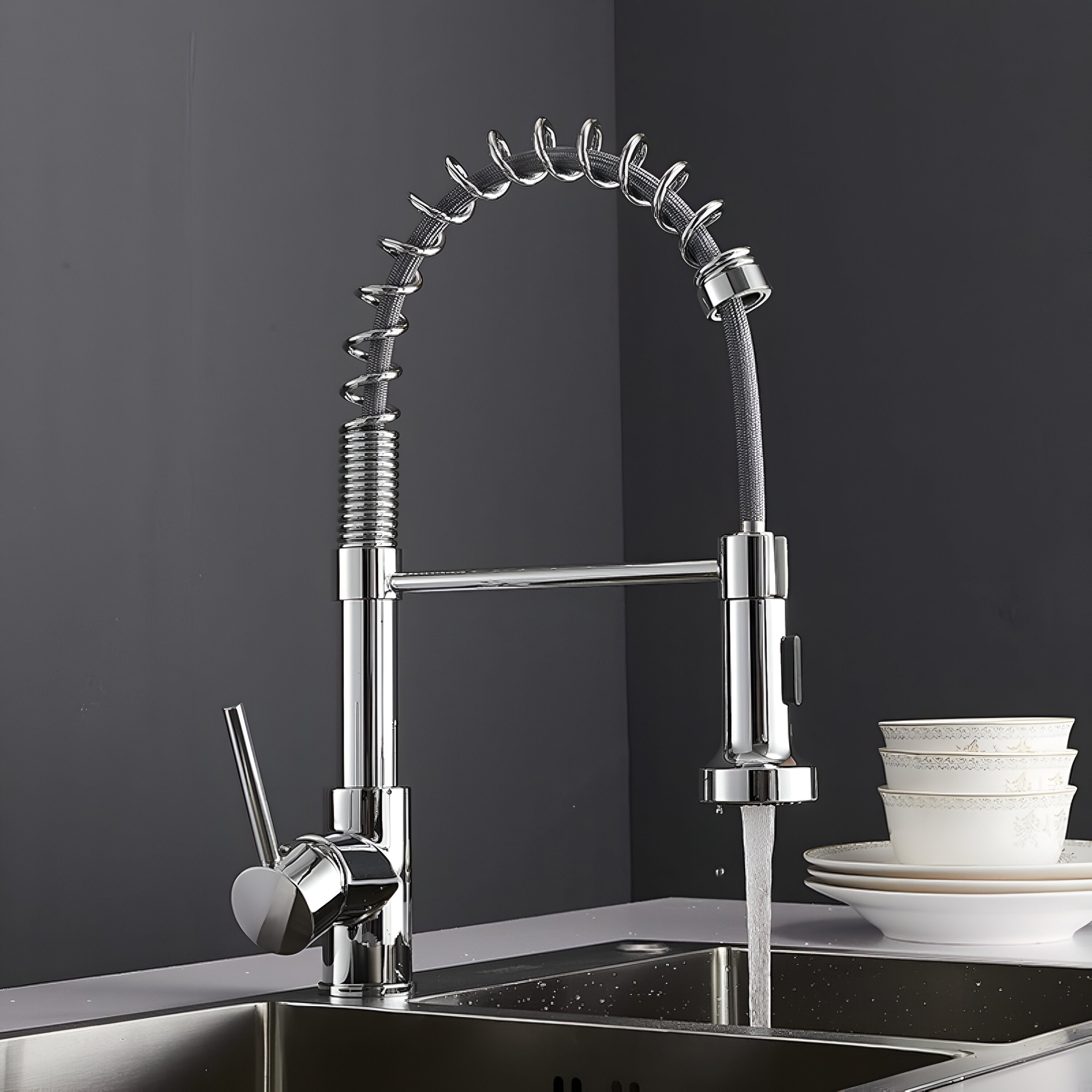 Chrome professional kitchen faucet