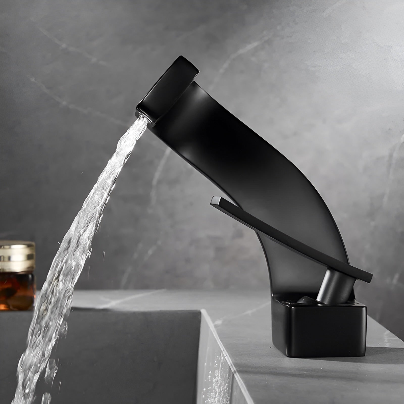 Black modern bathroom faucet with minimalistic style