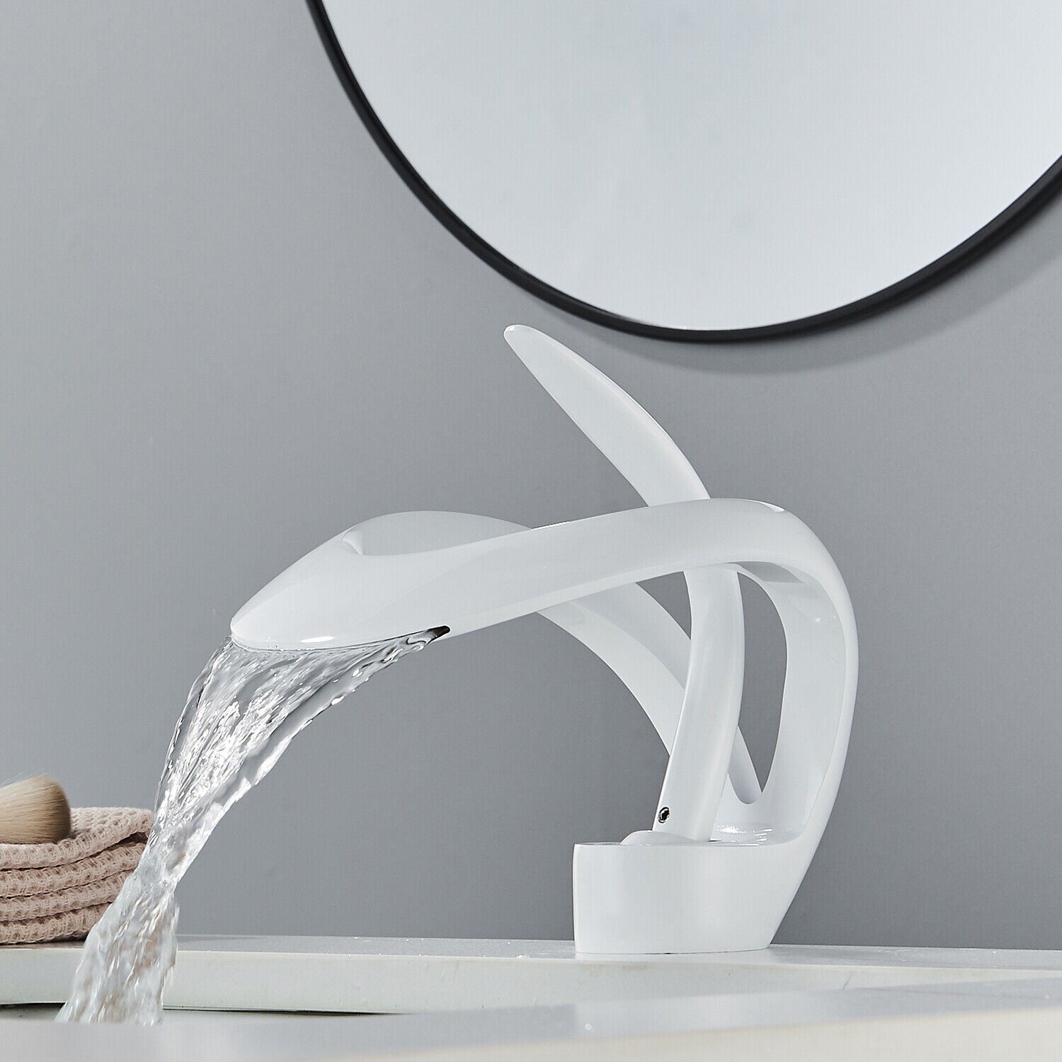 White luxury waterfall bathroom faucet