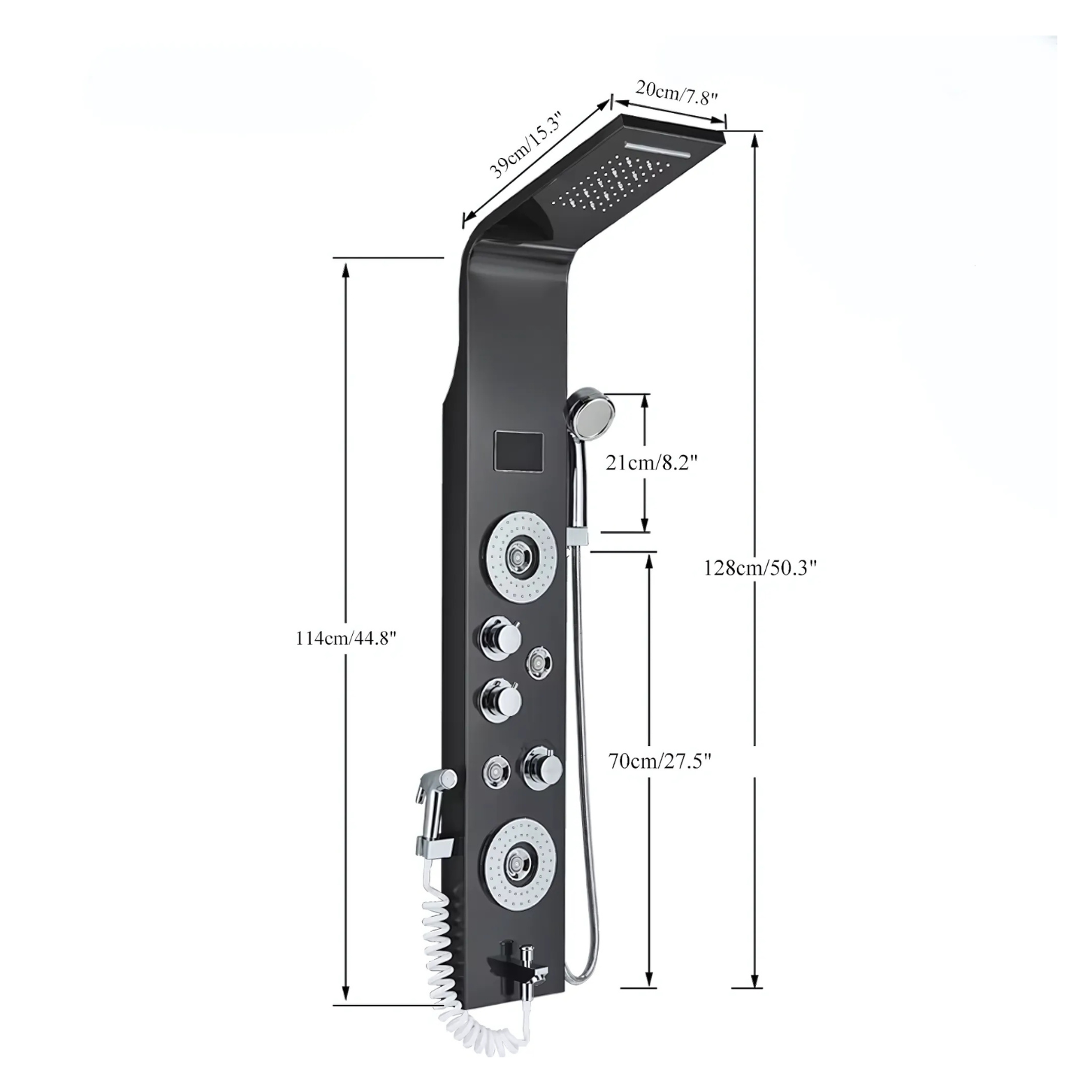 Digital shower set column sizes