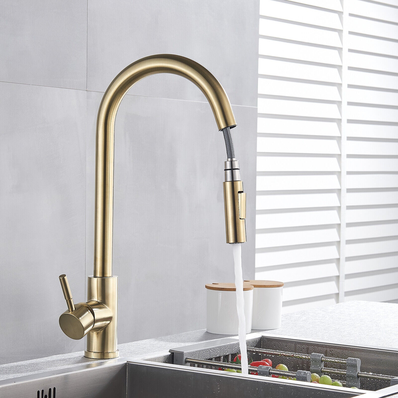 Golden kitchen faucet with pull-out spout