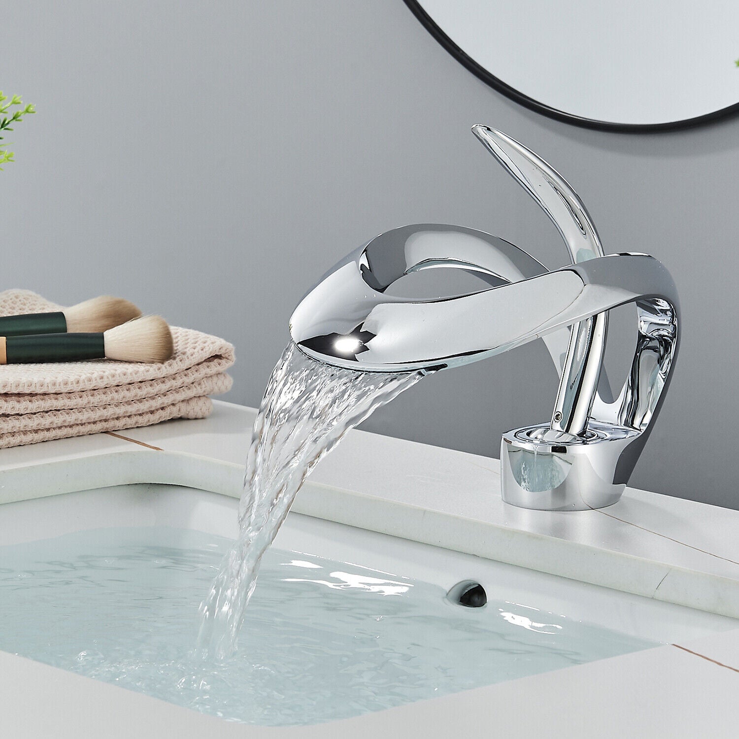 Chrome elegant bathroom waterfall faucet