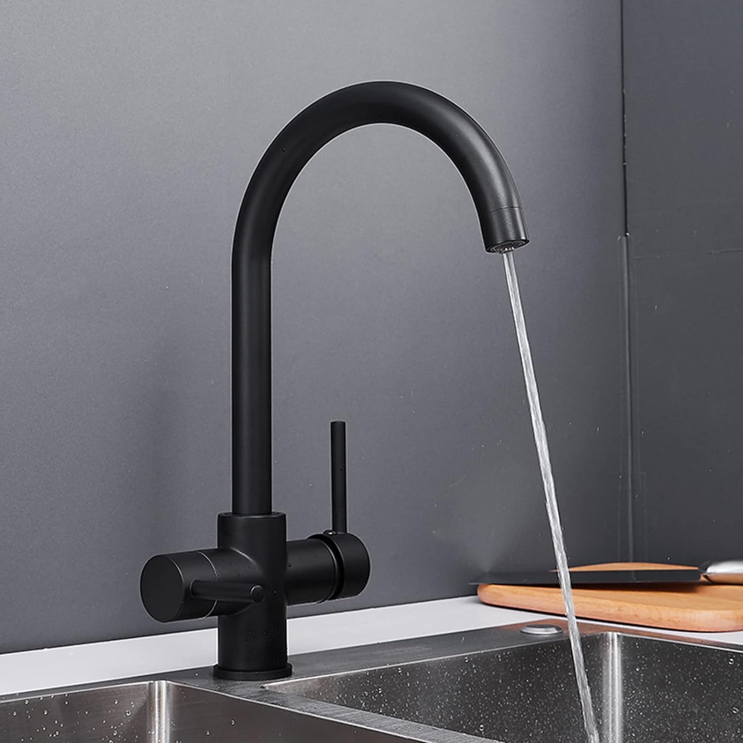 Black kitchen faucet with ro dispenser