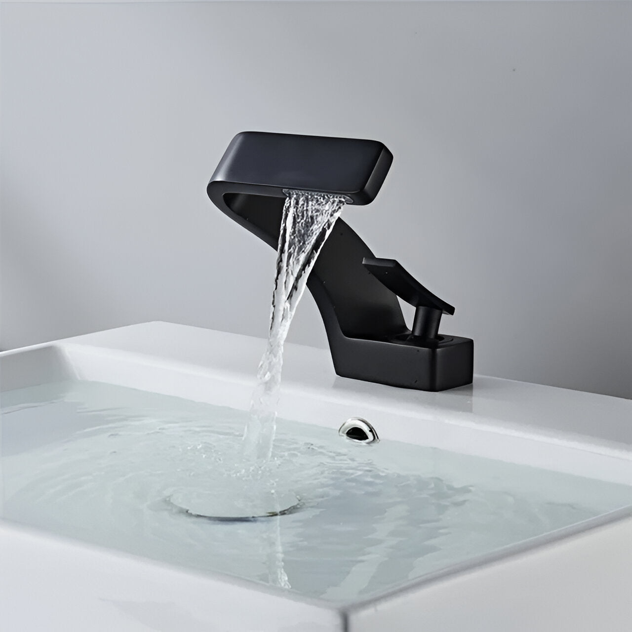 Black modern bathroom faucet with minimalistic style