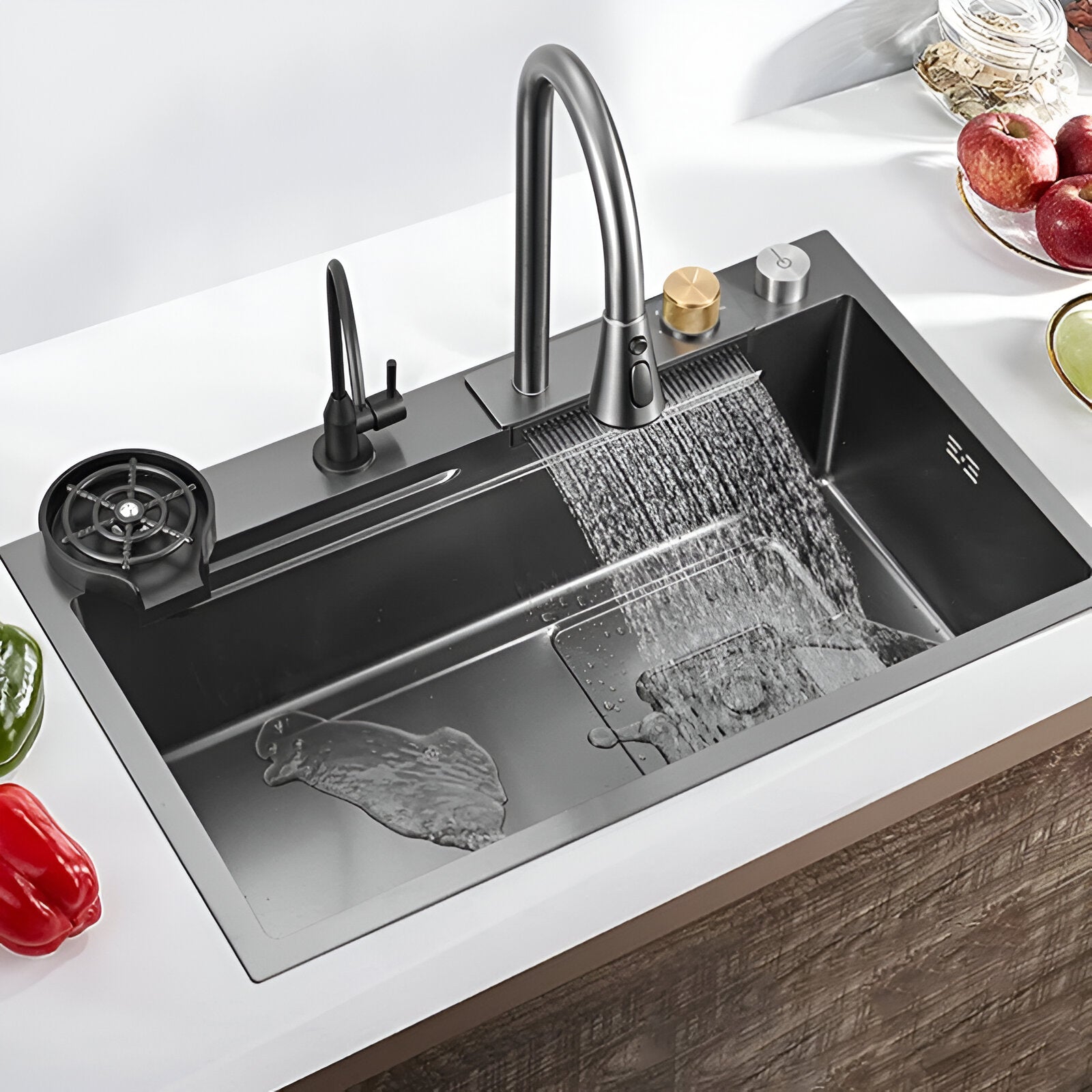 Black modern kitchen workstation sink