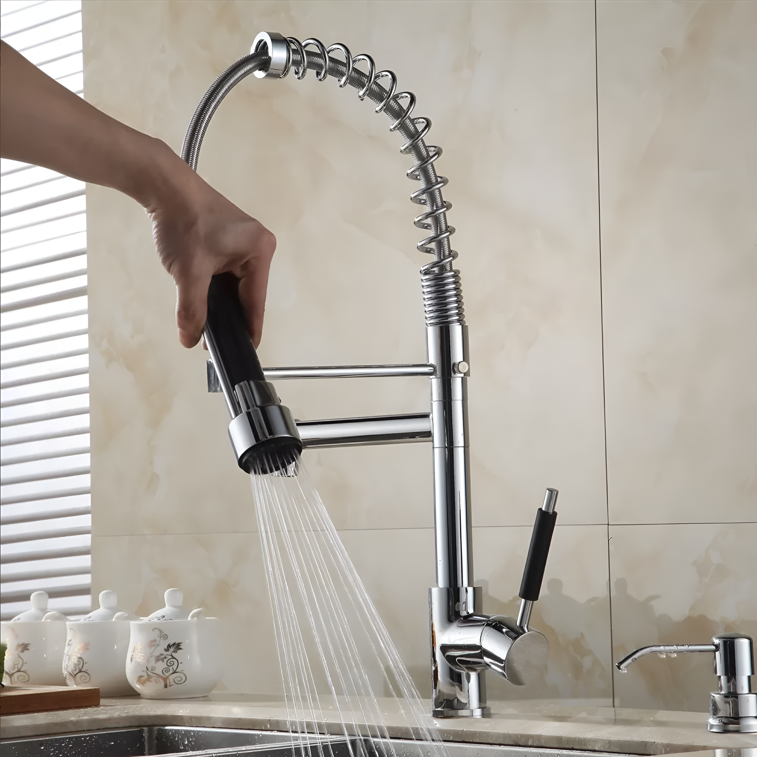  Chrome Kitchen Faucet with Pull-Down Spray