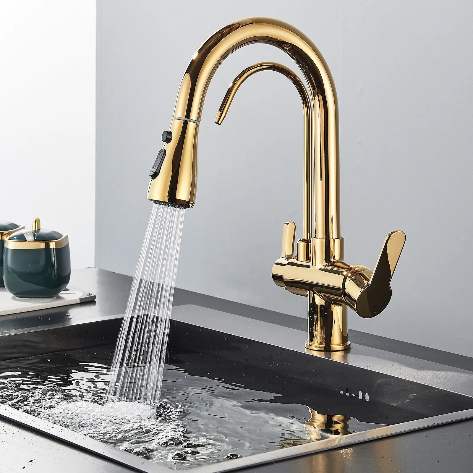 Karlstad - Three-Way Kitchen Faucet with Filter Tap & Pull-Out Spout for Kitchen Sink