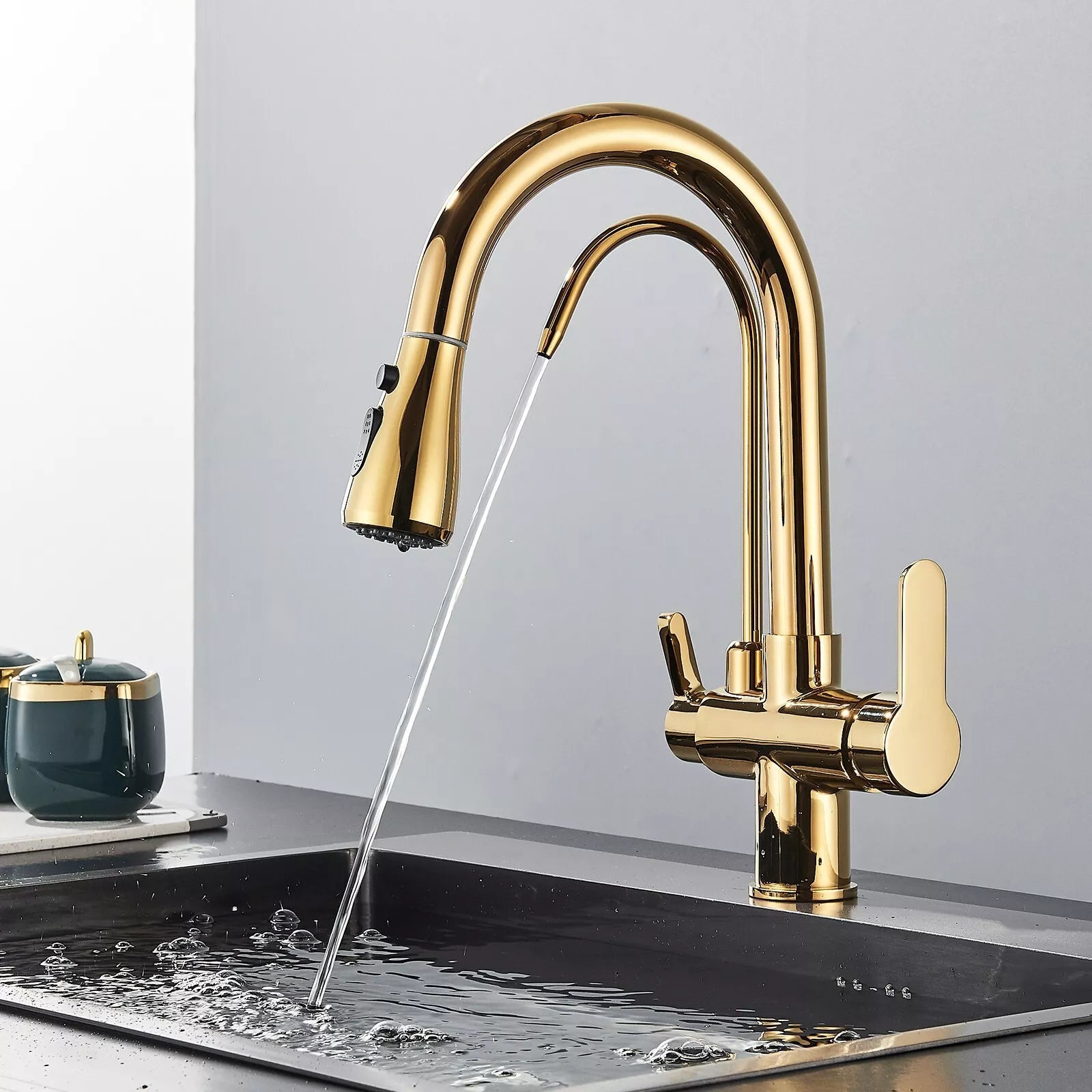 Karlstad - Three-Way Kitchen Faucet with Filter Tap & Pull-Out Spout for Kitchen Sink