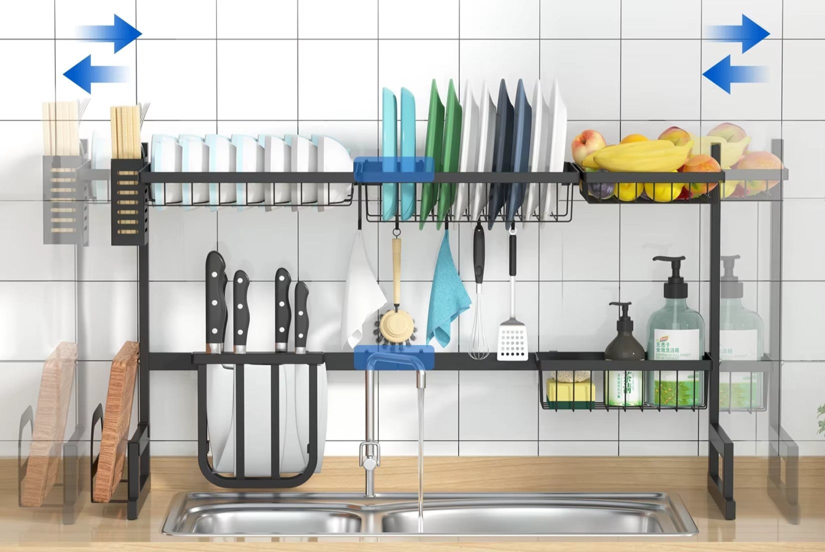 Over-Sink Black Extendable Kitchen Dish Rack