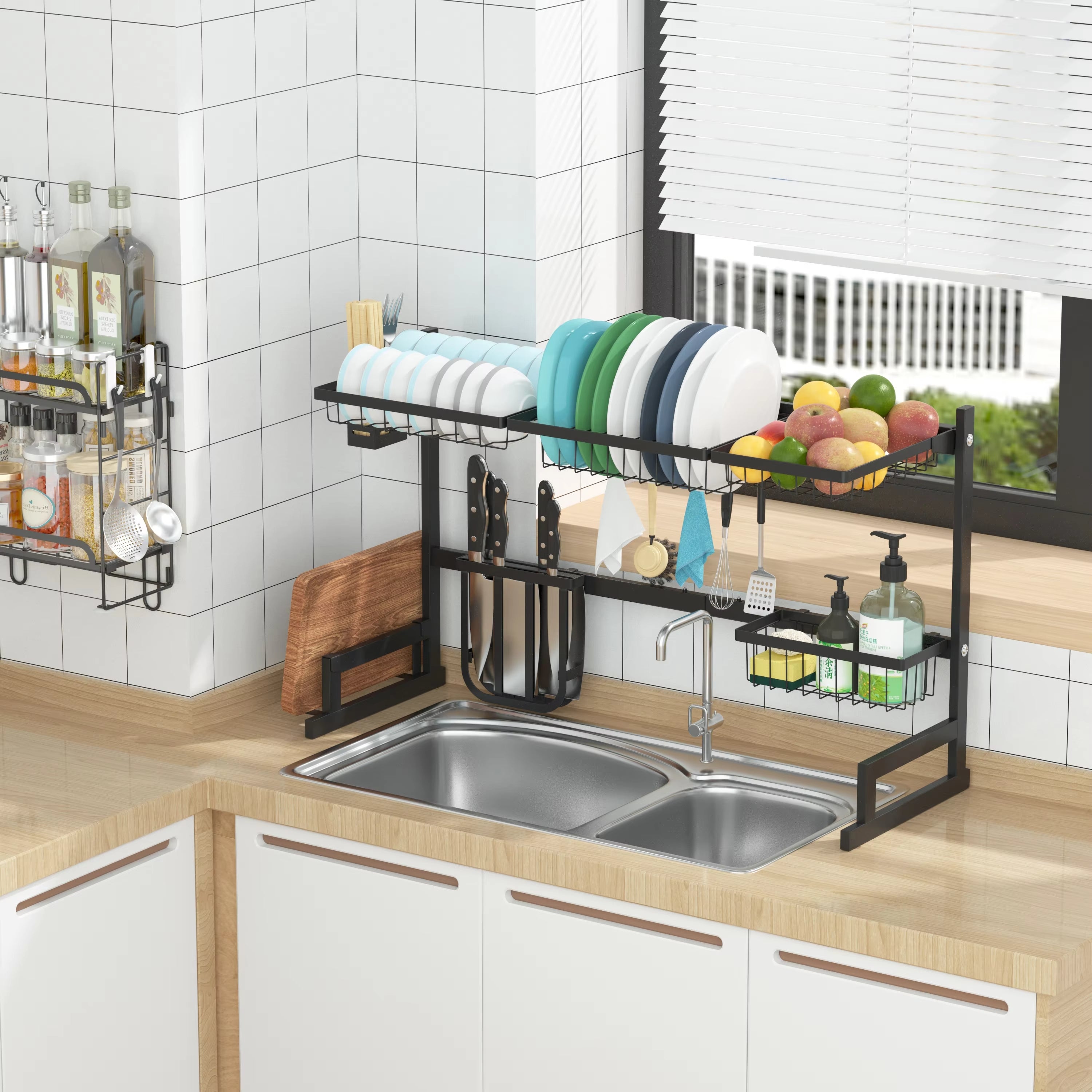 Over-Sink Black Extendable Kitchen Dish Rack