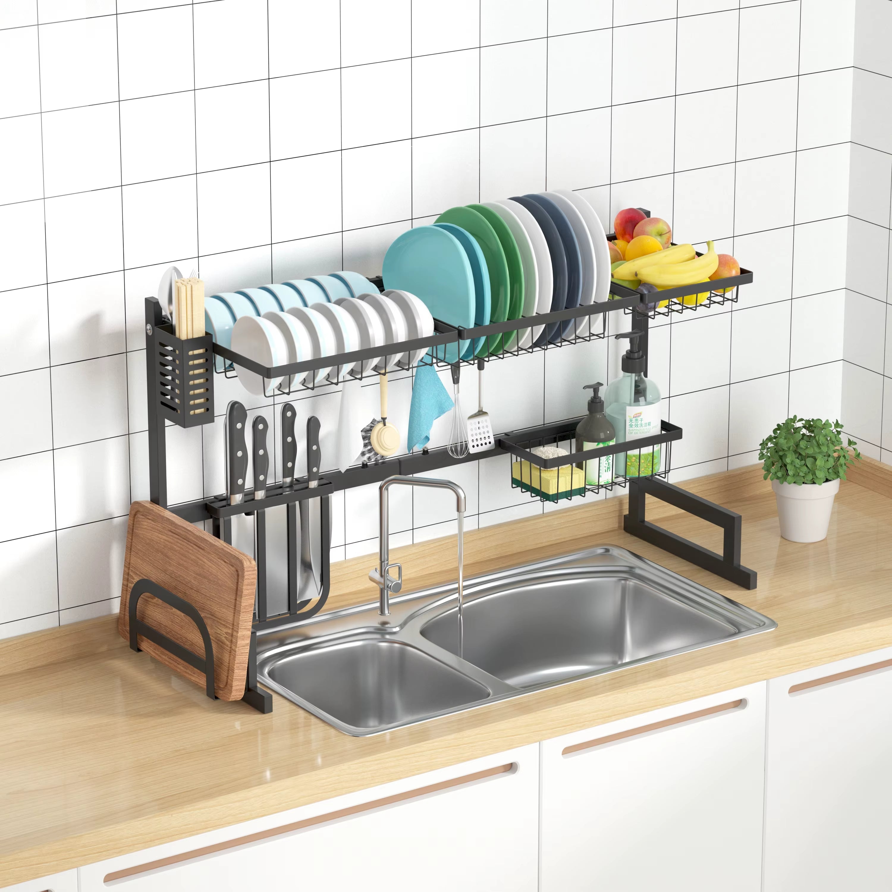 Over-Sink Black Extendable Kitchen Dish Rack