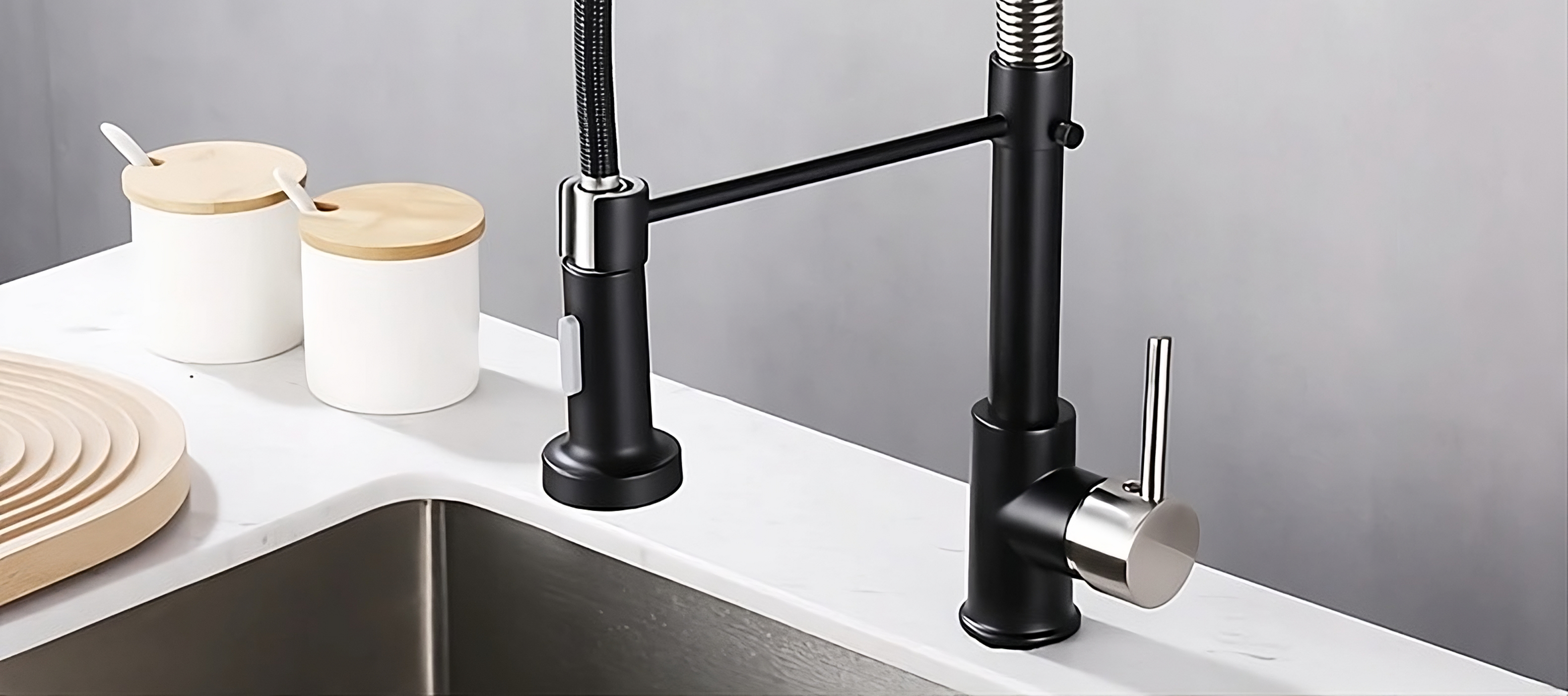 Black single hole kitchen faucet with pull down sprayer