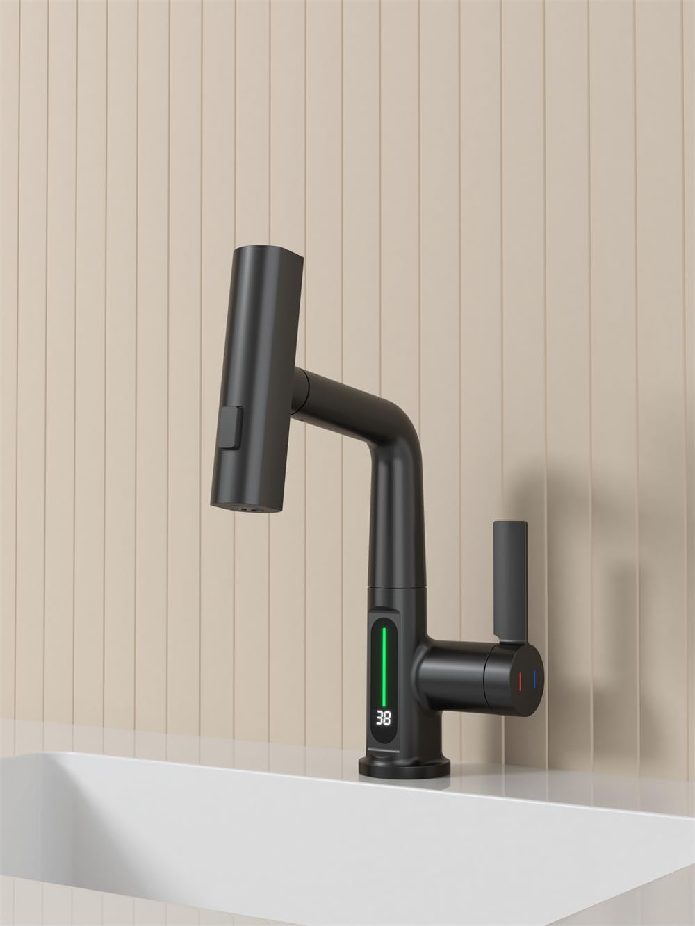 Smart faucet with a temperature screen