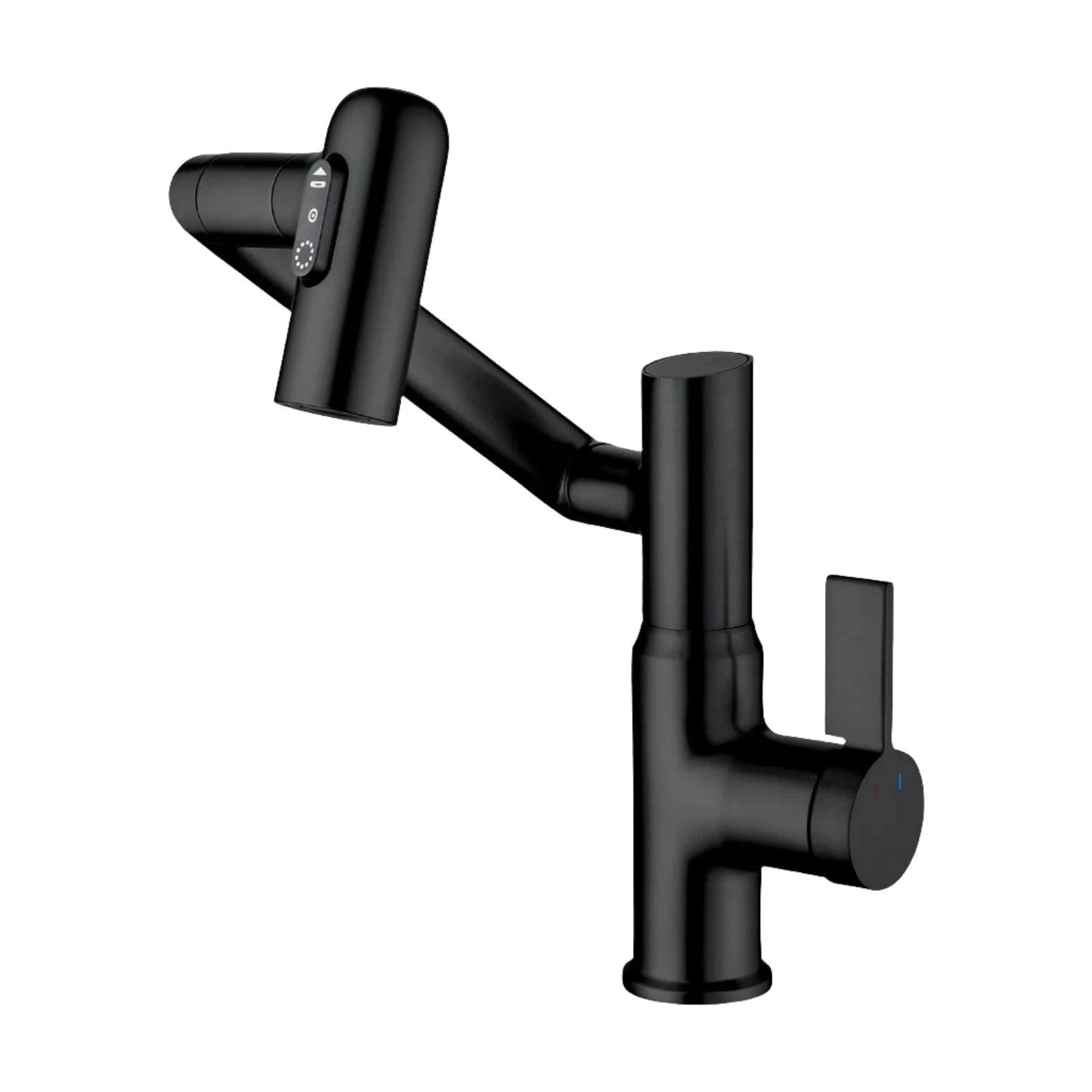 Black modern faucet with a temperature screen