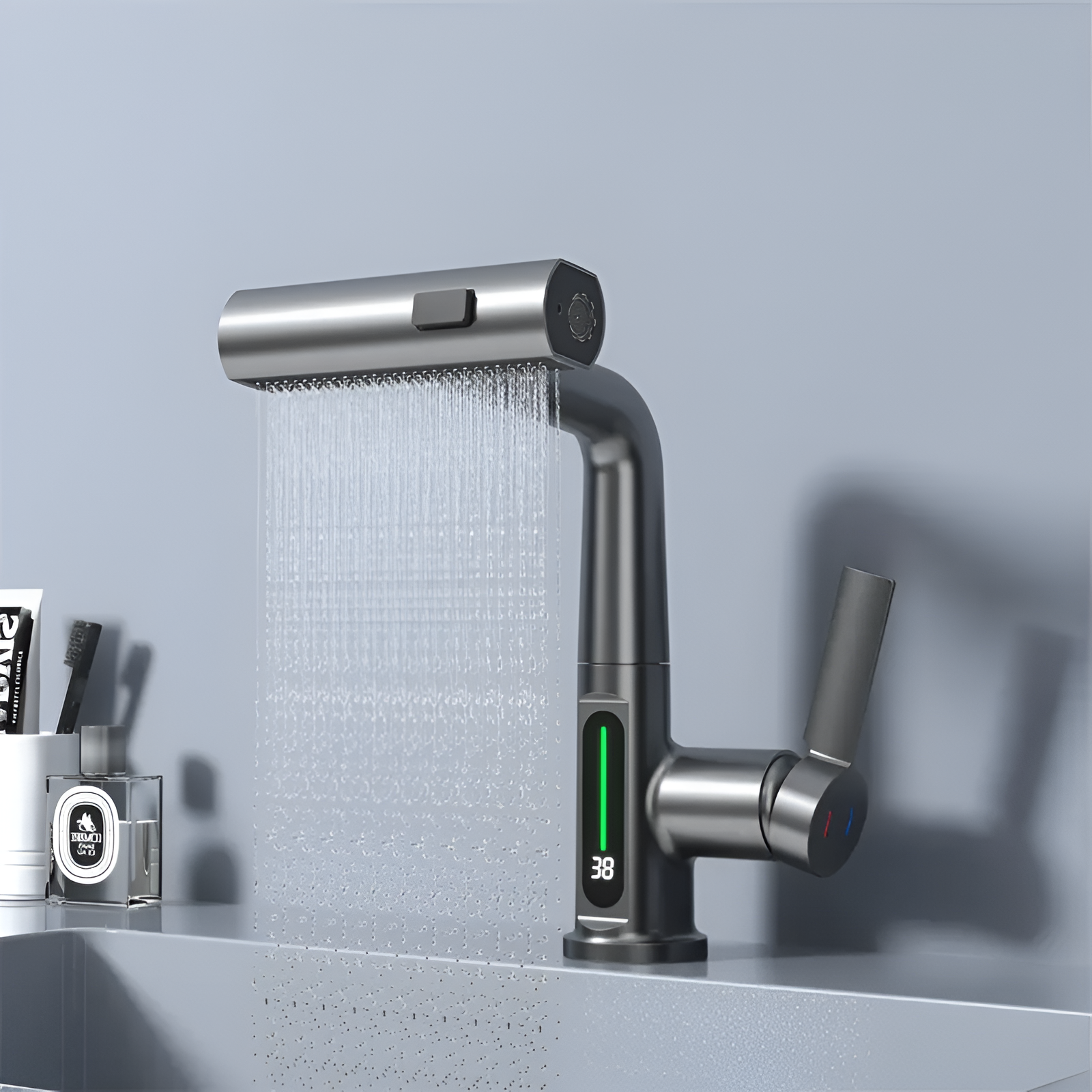 Smart modern digital intelligent waterfall bathroom faucet with LEd display and temperature sensor