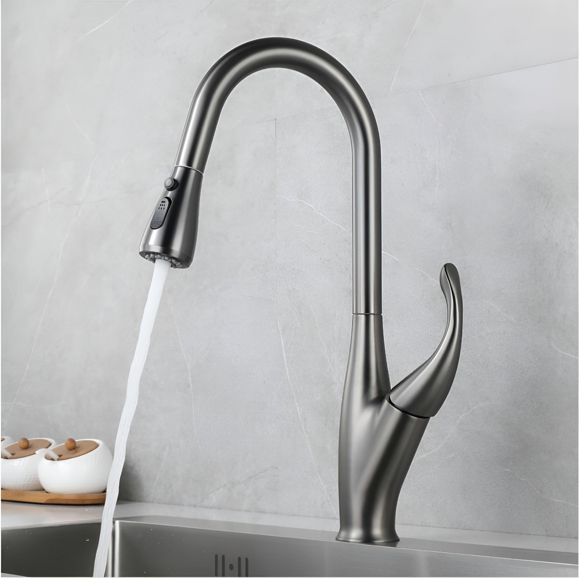 halden gun grey kitchen faucet single stream mode