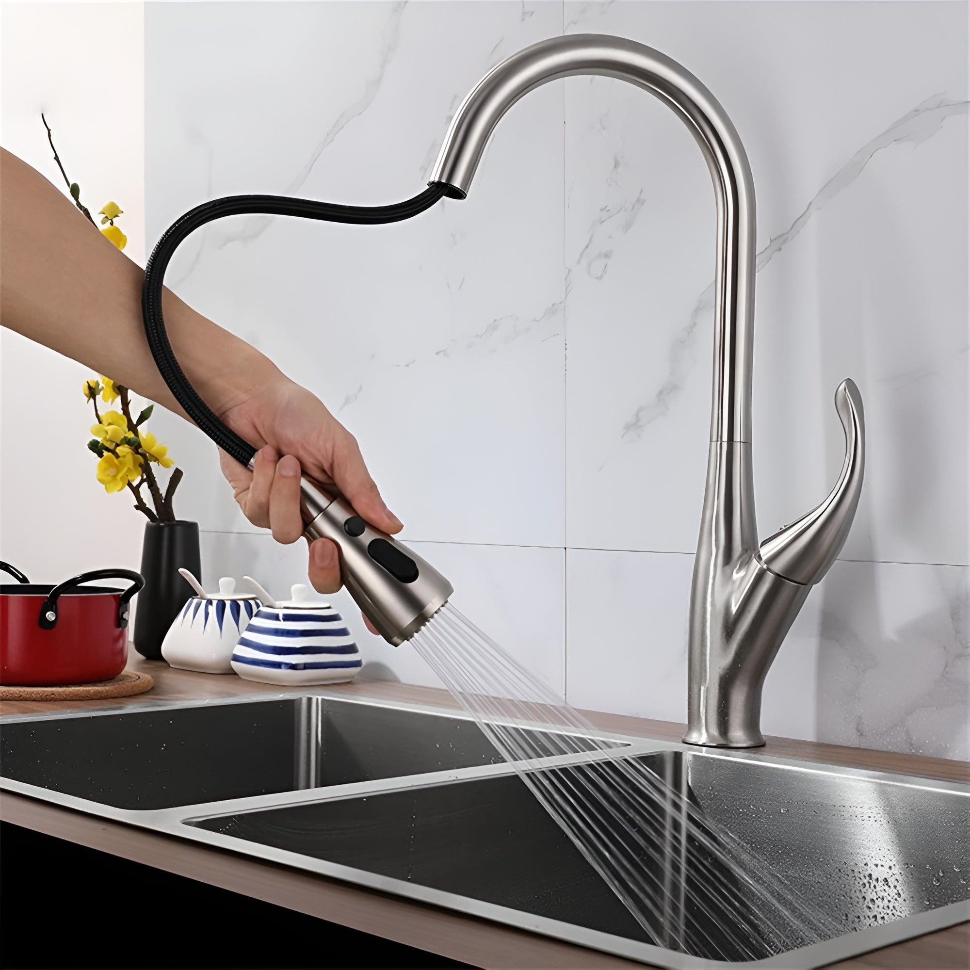 halden pull out spout chrome kitchen faucet spray