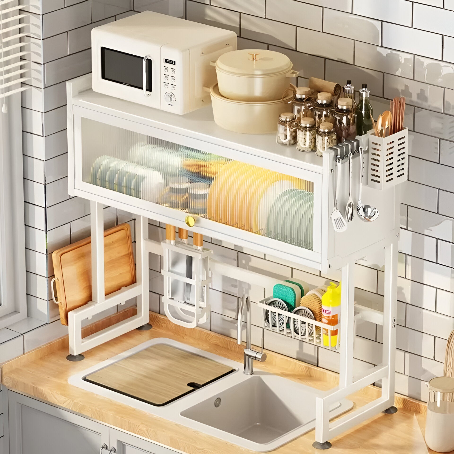 White Kitchen Over The Sink Dish Rack