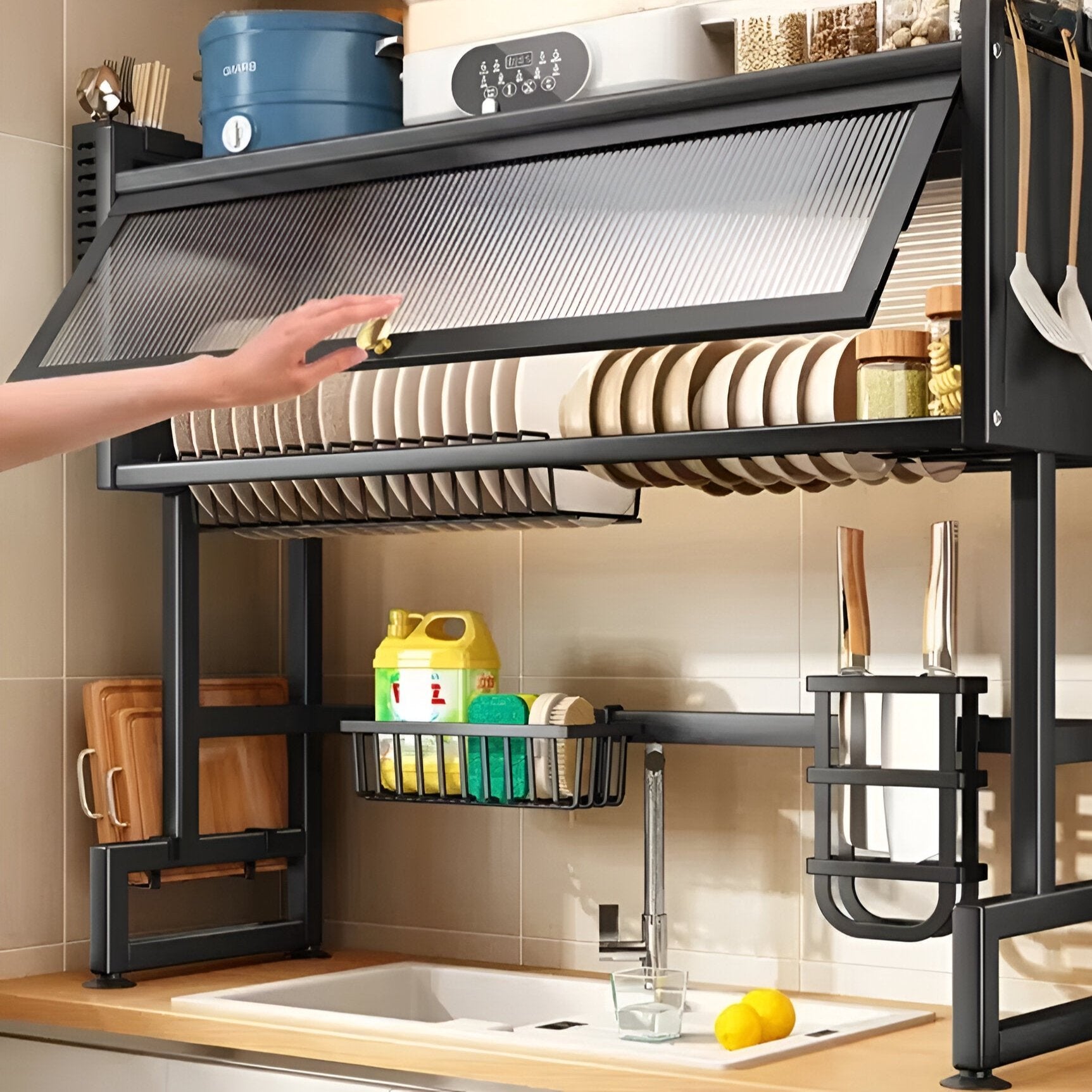 Black Kitchen Over The Sink Dish Rack