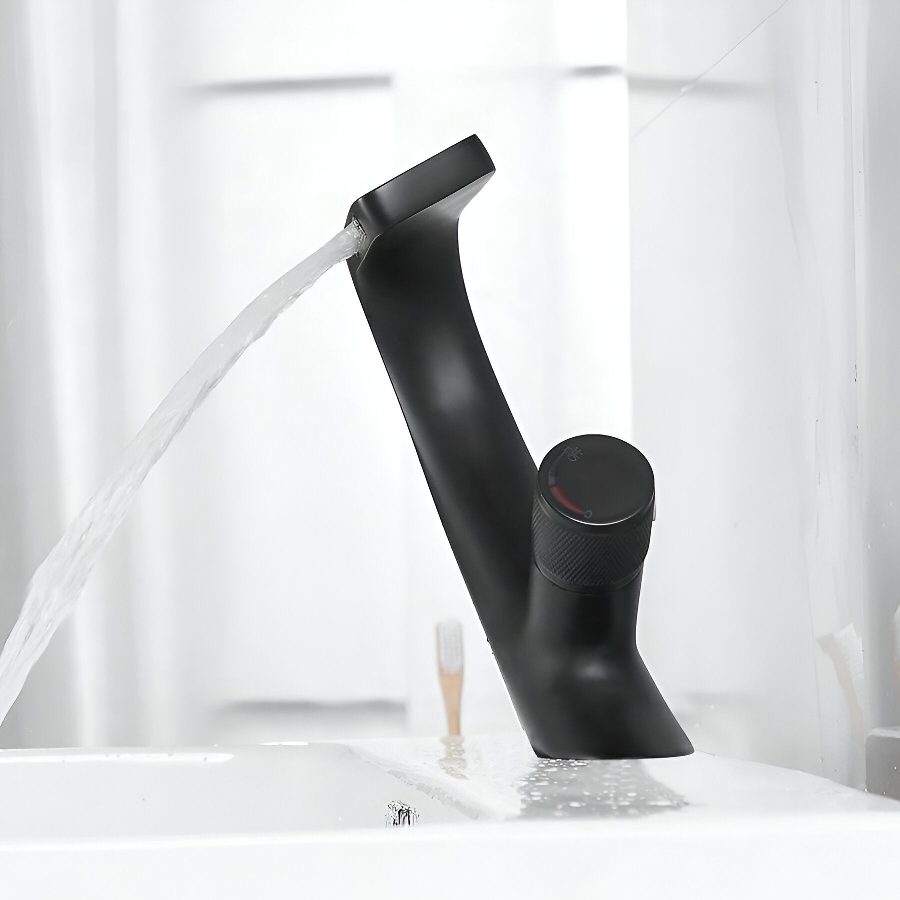 Elegant black bathroom faucet side view