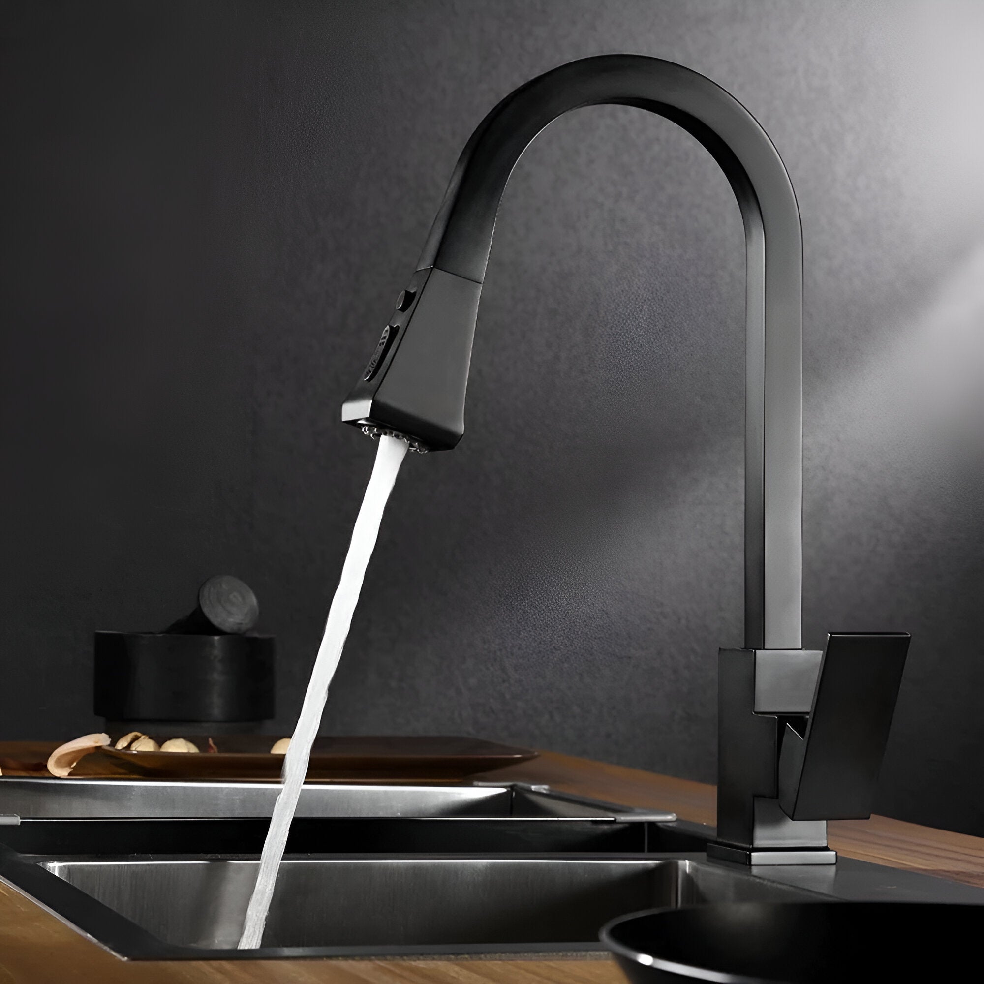 Black modern kitchen faucet with 2 modes