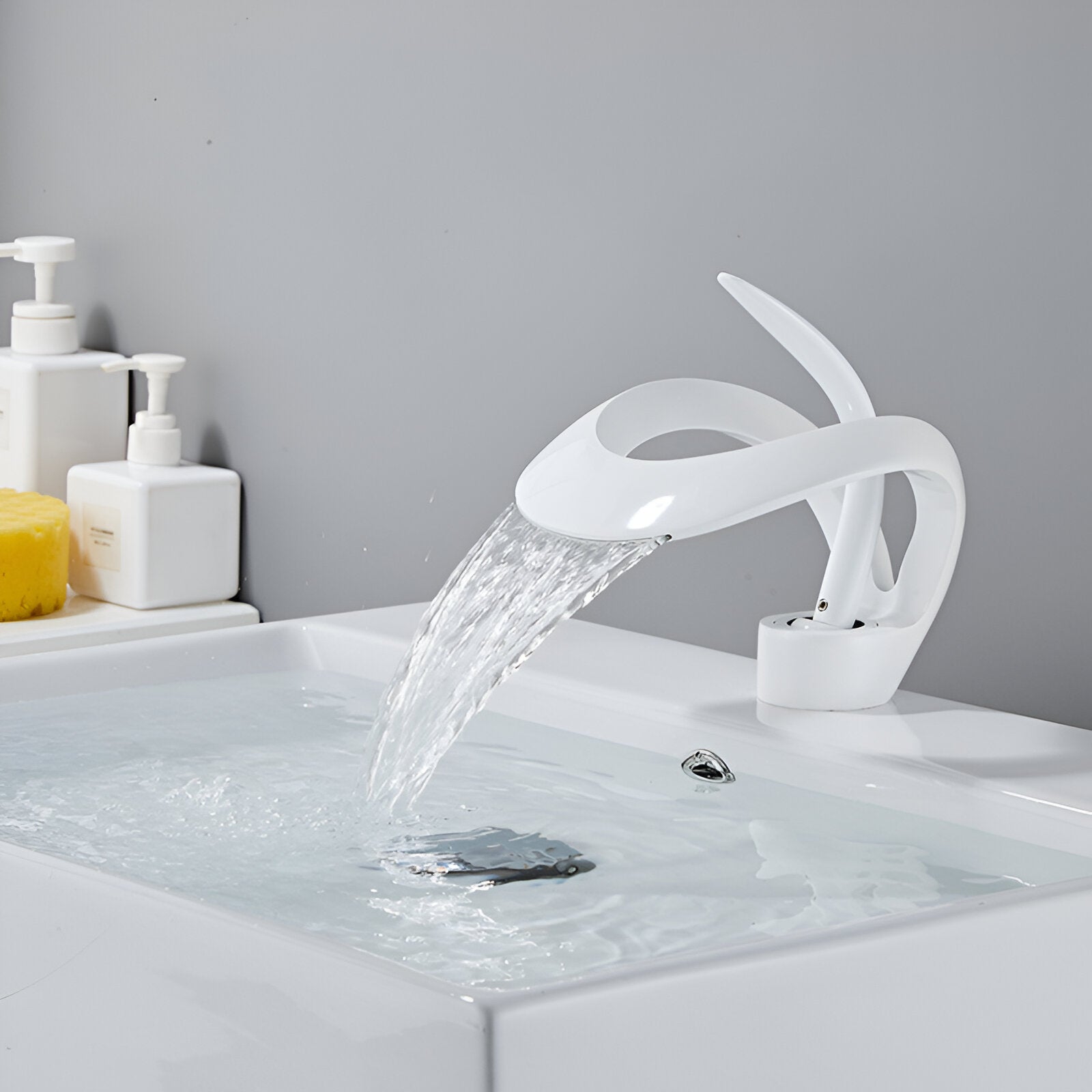 White luxury bathroom waterfall faucet