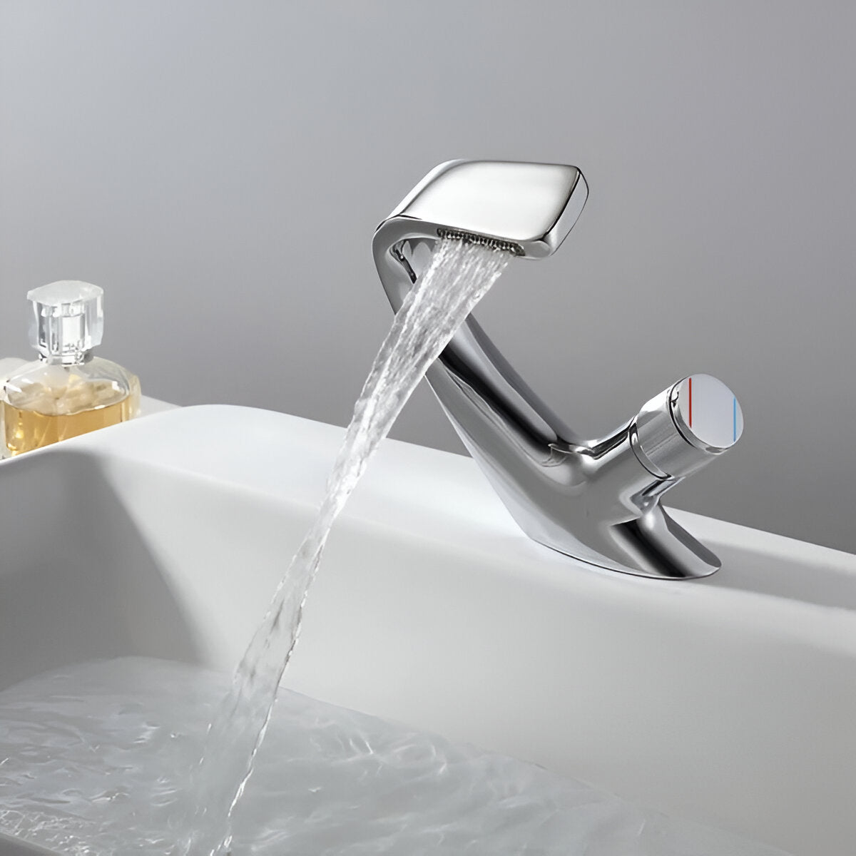 Beautiful bathroom faucet pours water