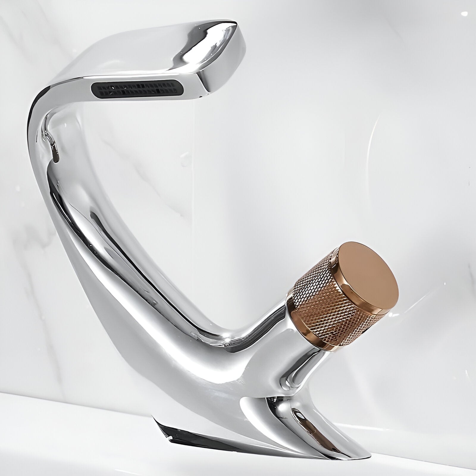 Chrome elegant bathroom faucet with golden lever