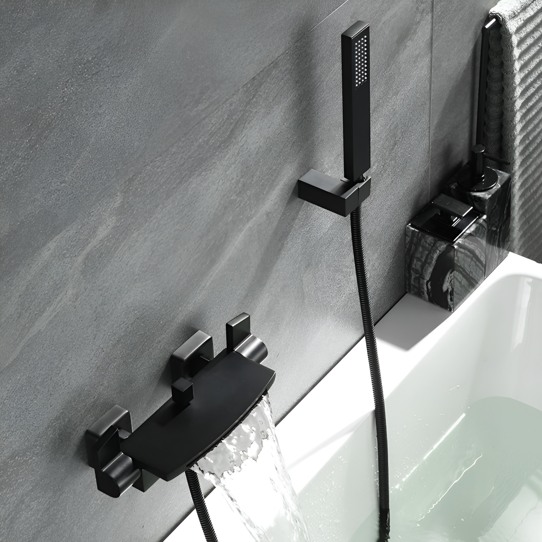 Black luxury modern shower set in a bathtub