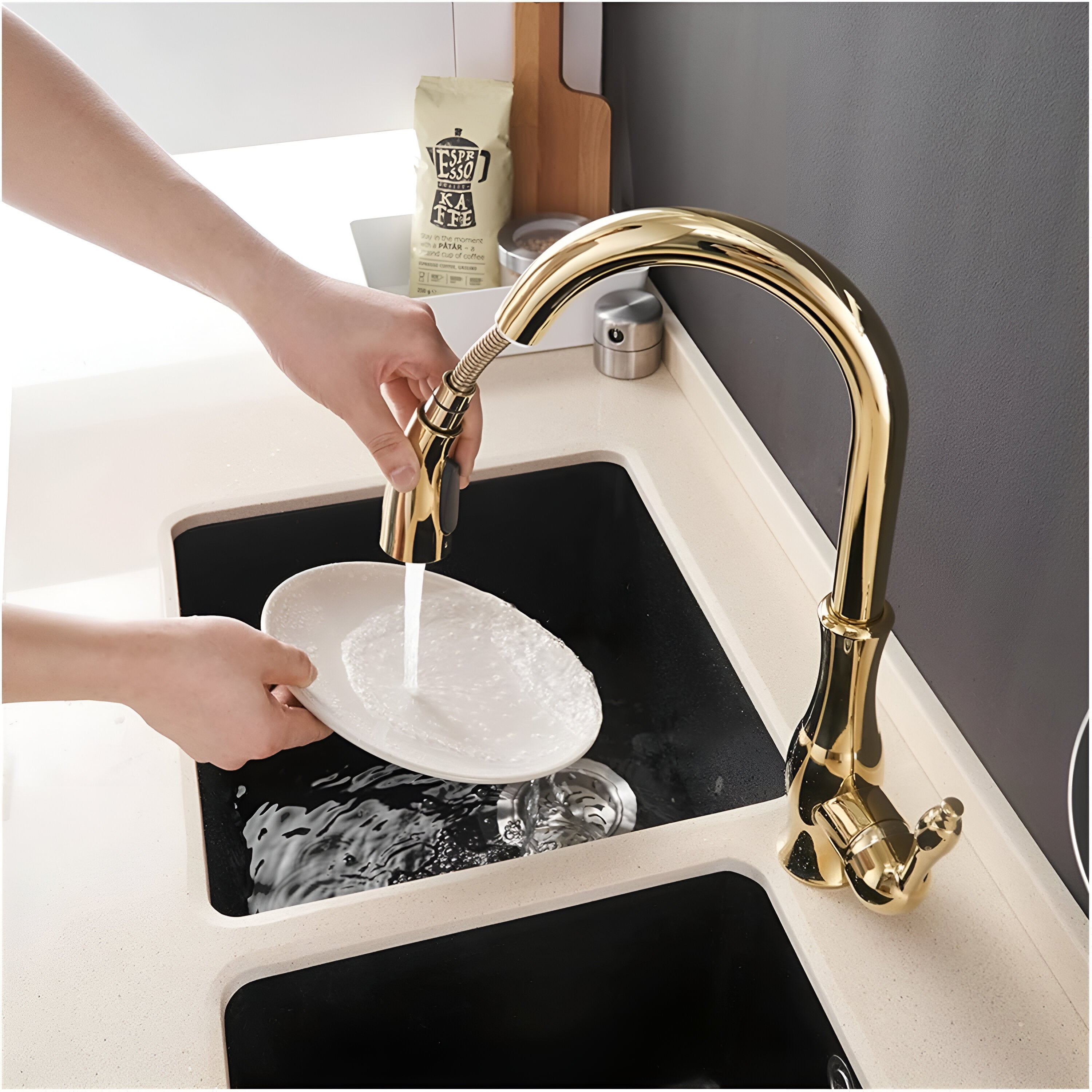 pull out gold color kitchen faucet