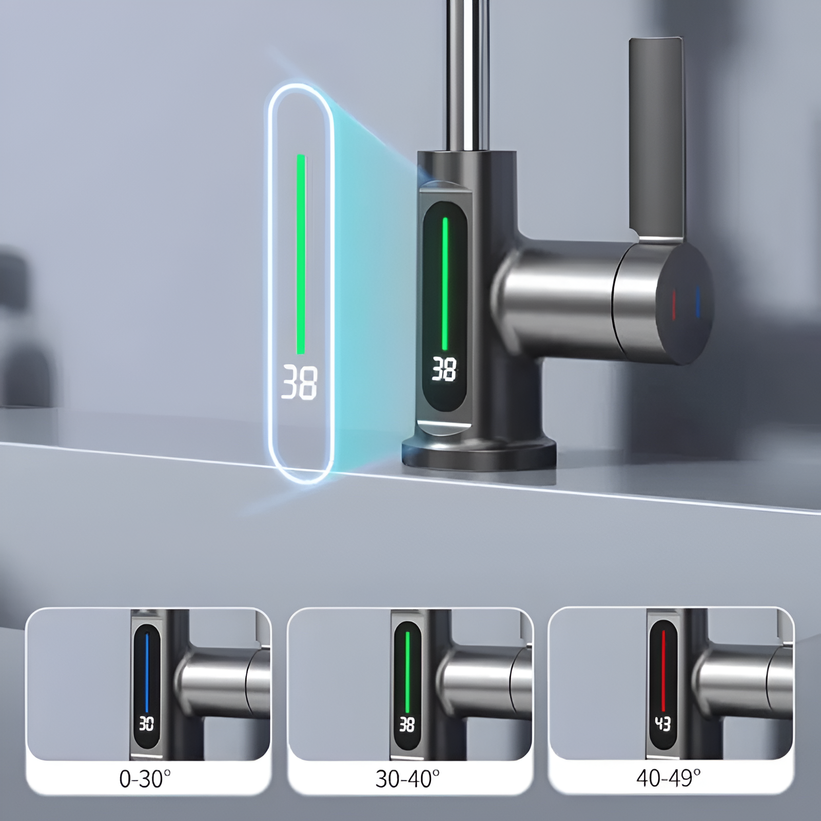 Temperature on a screen of a smart faucet