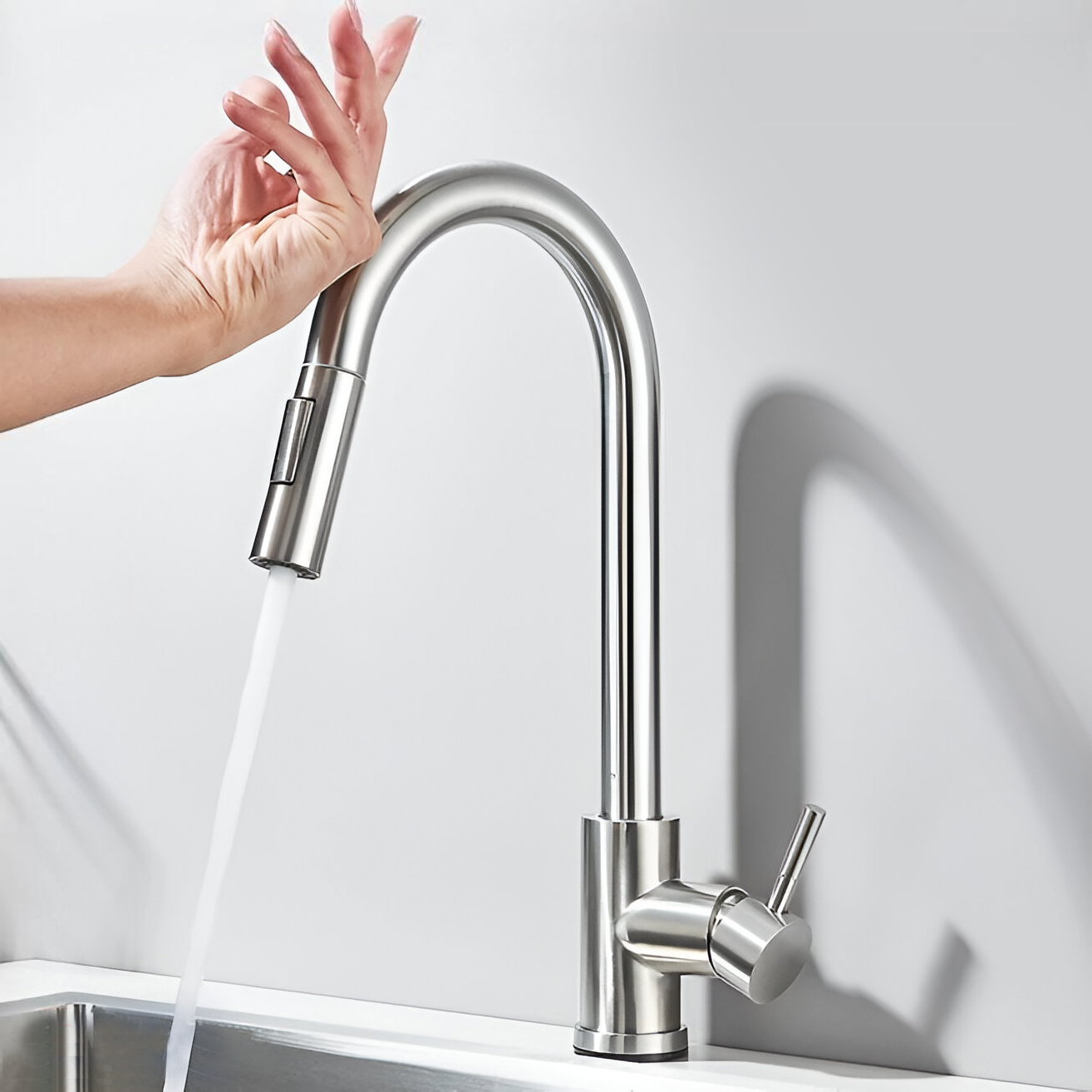 Touch Kitchen Faucet with Sprayer in Brushed Nickel Finish