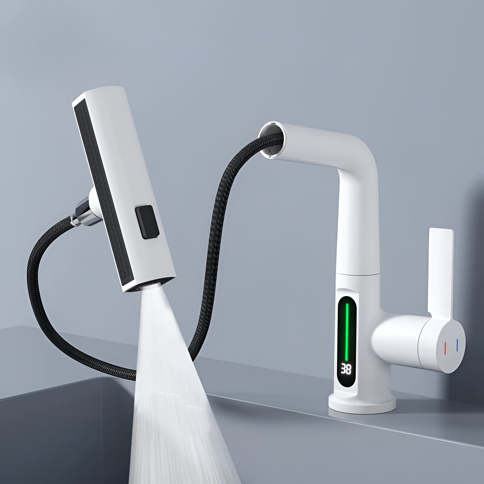 Digital kitchen faucet with a screen and 3 modes