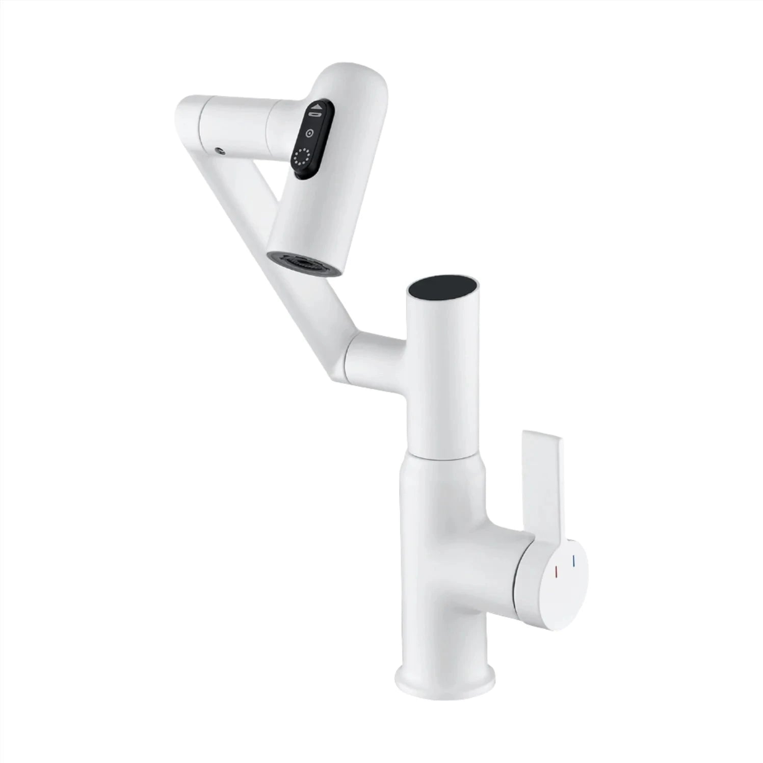 White smart modern faucet with a temperature screen